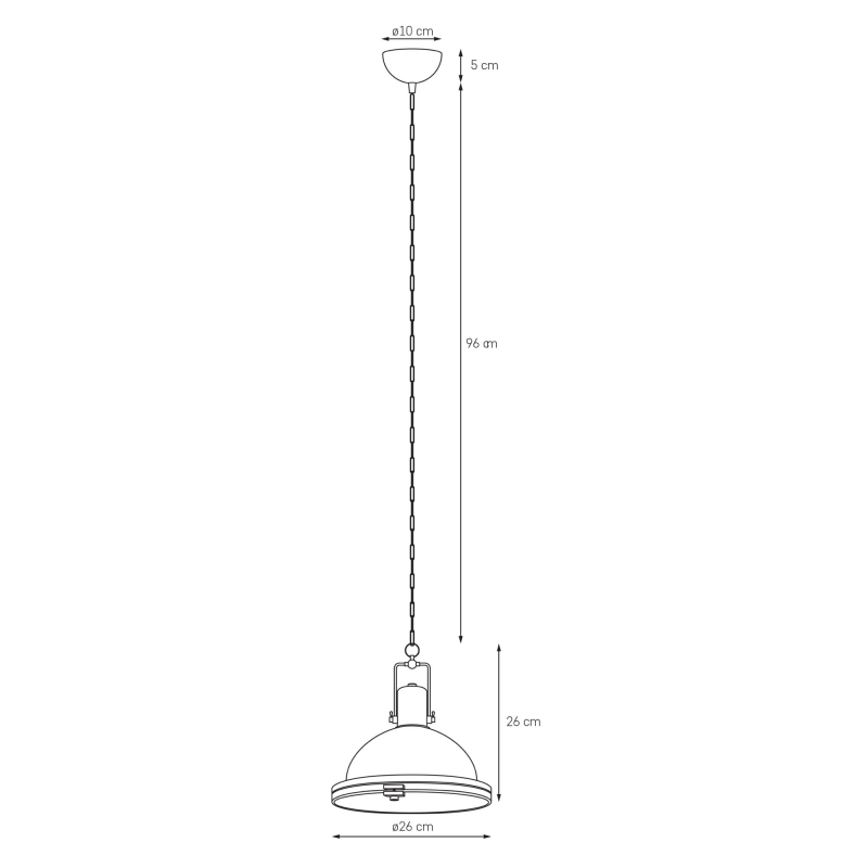 Srebrna industrialna lampa wisząca z łańcuchem NAUTILIUS M - wymiary.