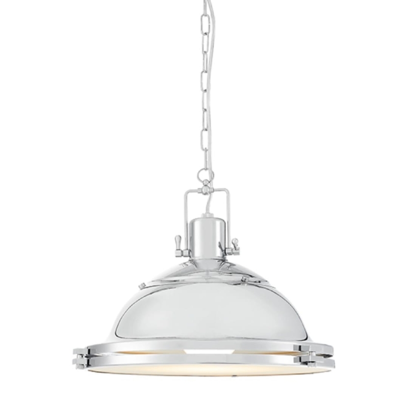 Srebrna industrialna lampa wisząca z łańcuchem NAUTILIUS L
