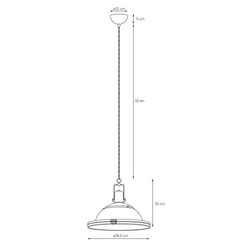 Czarna industrialna lampa wisząca z łańcuchem NAUTILIUS L - wymiary.