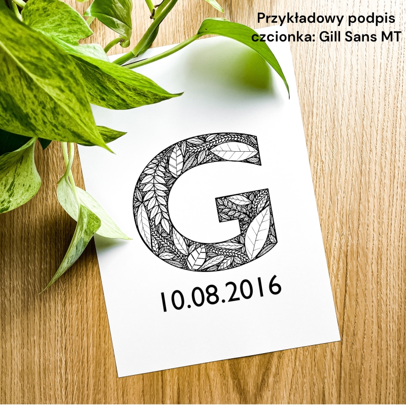Plakat posiadający motyw roślinny z możliwością personalizacji - litera G - przykładowy podpis