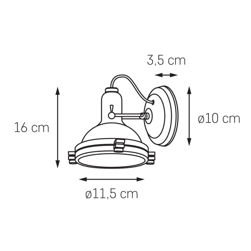 Czarny industrialny kinkiet regulowany NAUTILIUS - wymiary.