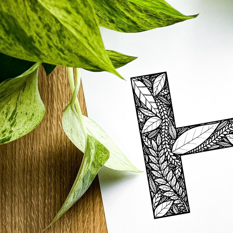 Plakat posiadający motyw roślinny z możliwością personalizacji - litera H - detal