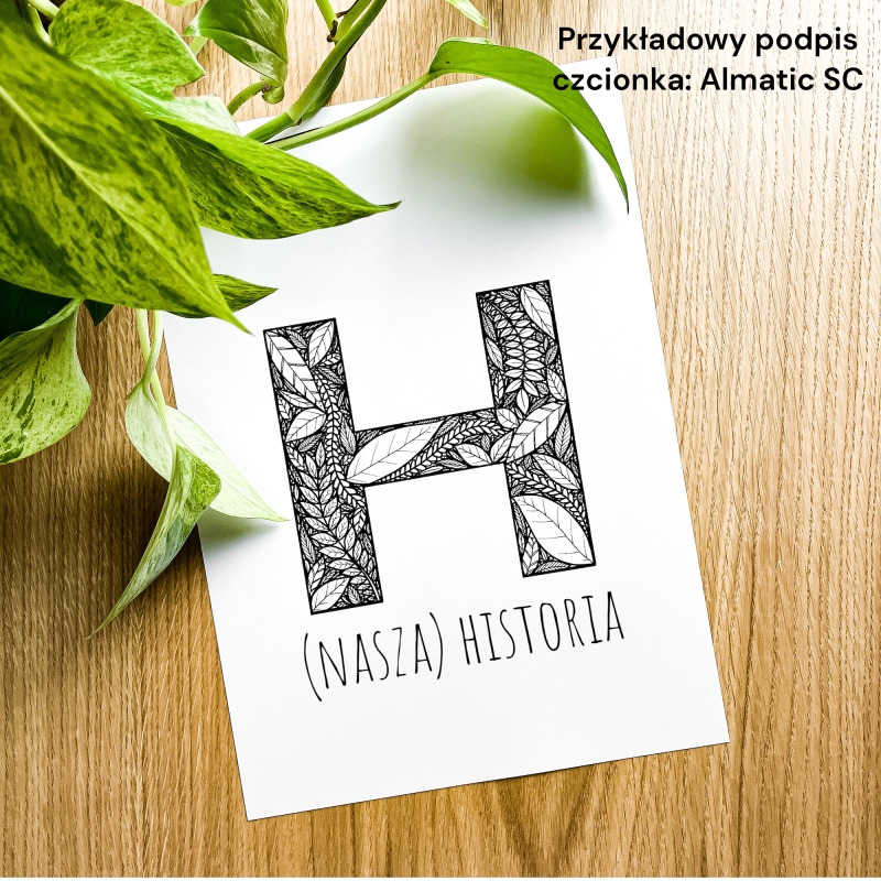 Plakat posiadający motyw roślinny z możliwością personalizacji - litera H - przykładowy podpis