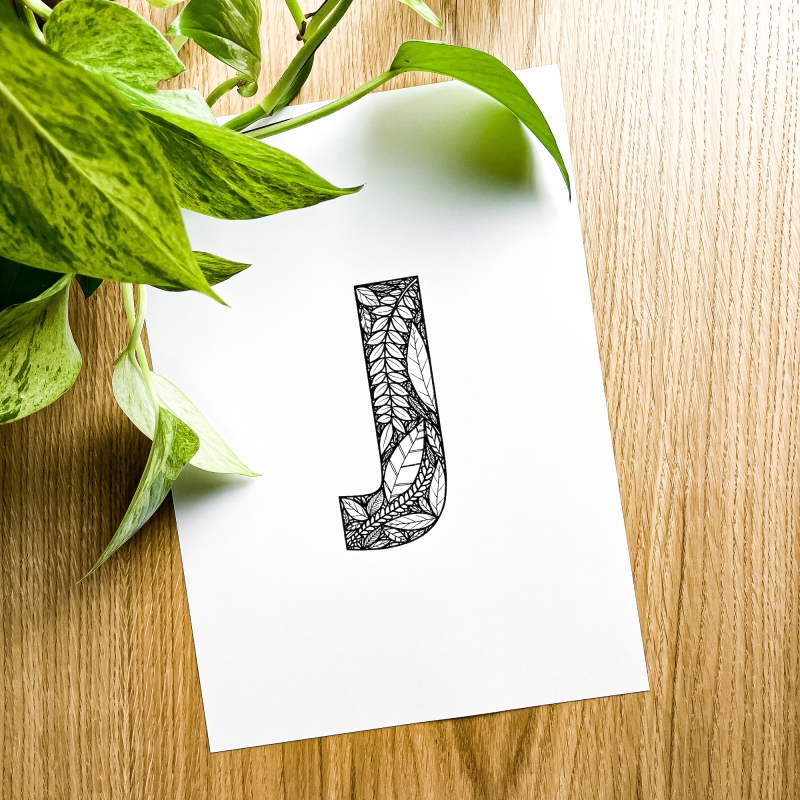 Plakat posiadający motyw roślinny z możliwością personalizacji - litera J