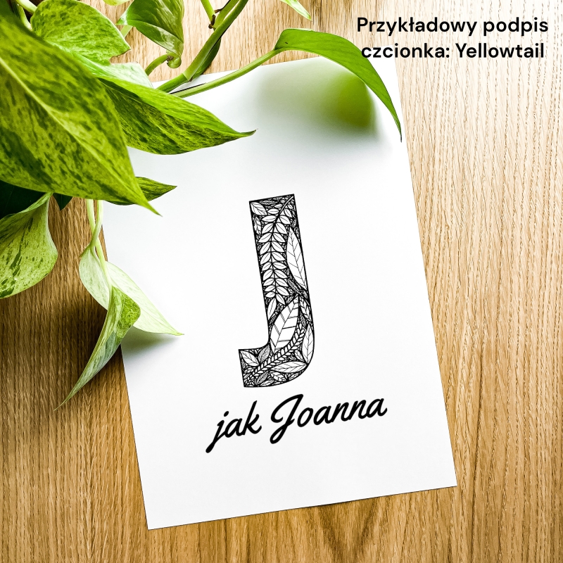 Plakat posiadający motyw roślinny z możliwością personalizacji - litera J - przykładowy podpis