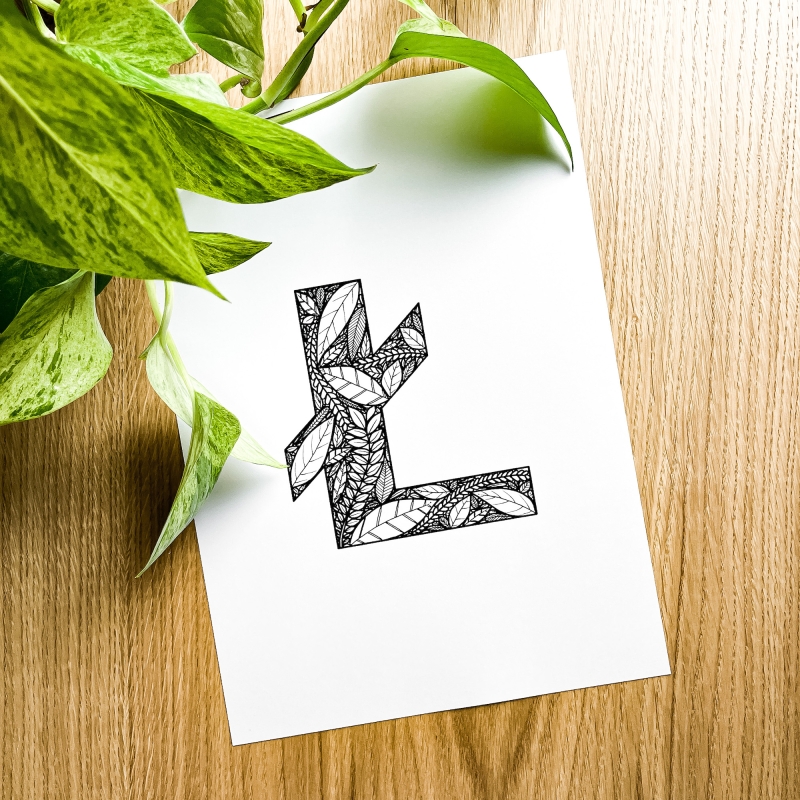 Plakat posiadający motyw roślinny z możliwością personalizacji - litera Ł