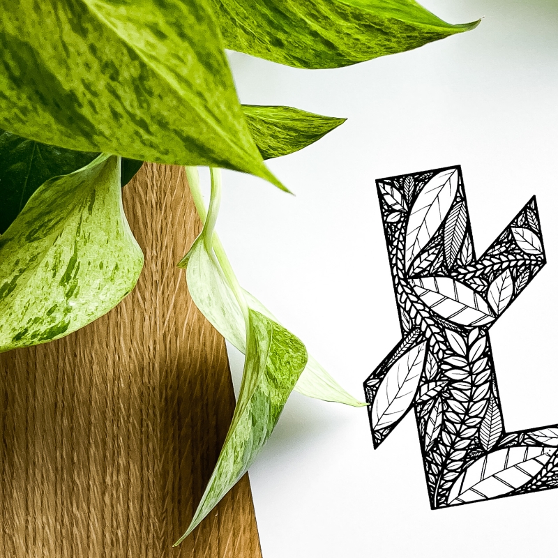 Plakat posiadający motyw roślinny z możliwością personalizacji - litera Ł - detal