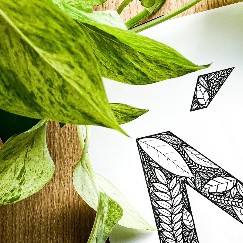 Plakat posiadający motyw roślinny z możliwością personalizacji - litera Ń - detal