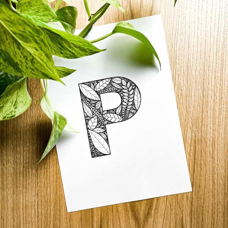 Plakat posiadający motyw roślinny z możliwością personalizacji - litera P