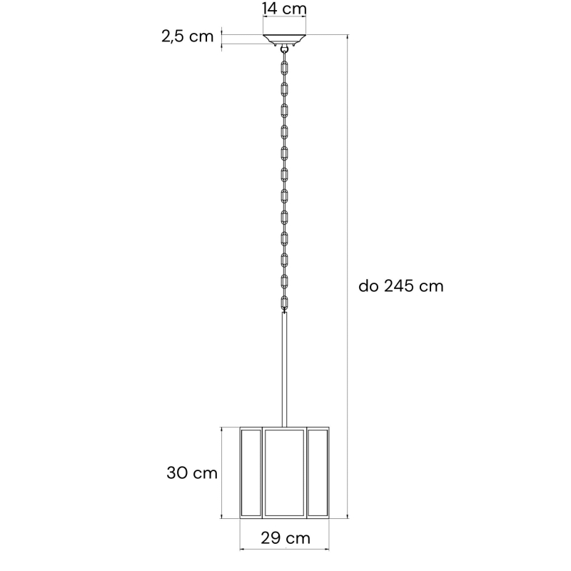 Biało-czarna lampa wisząca z sześciokątnym abażurem GABIA I - wymiary.