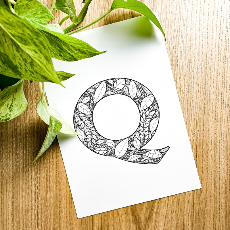 Plakat botaniczny z literą Q.