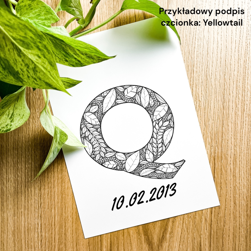 Plakat posiadający motyw roślinny z możliwością personalizacji - litera Q - przykładowy podpis