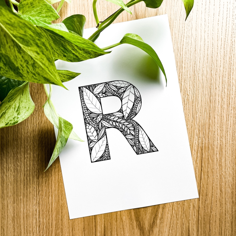 Plakat posiadający motyw roślinny z możliwością personalizacji - litera R