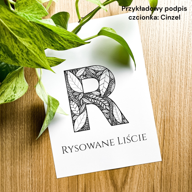 Plakat posiadający motyw roślinny z możliwością personalizacji - litera R - przykładowy podpis