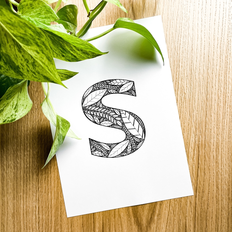 Plakat posiadający motyw roślinny z możliwością personalizacji - litera S