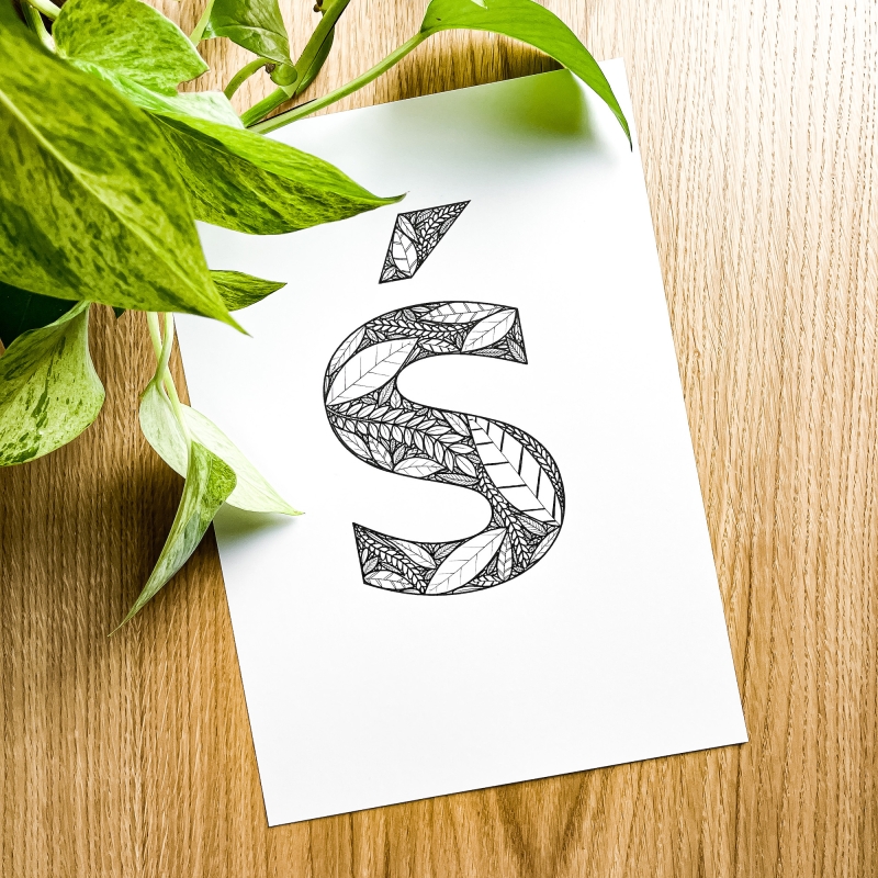 Plakat posiadający motyw roślinny z możliwością personalizacji - litera Ś