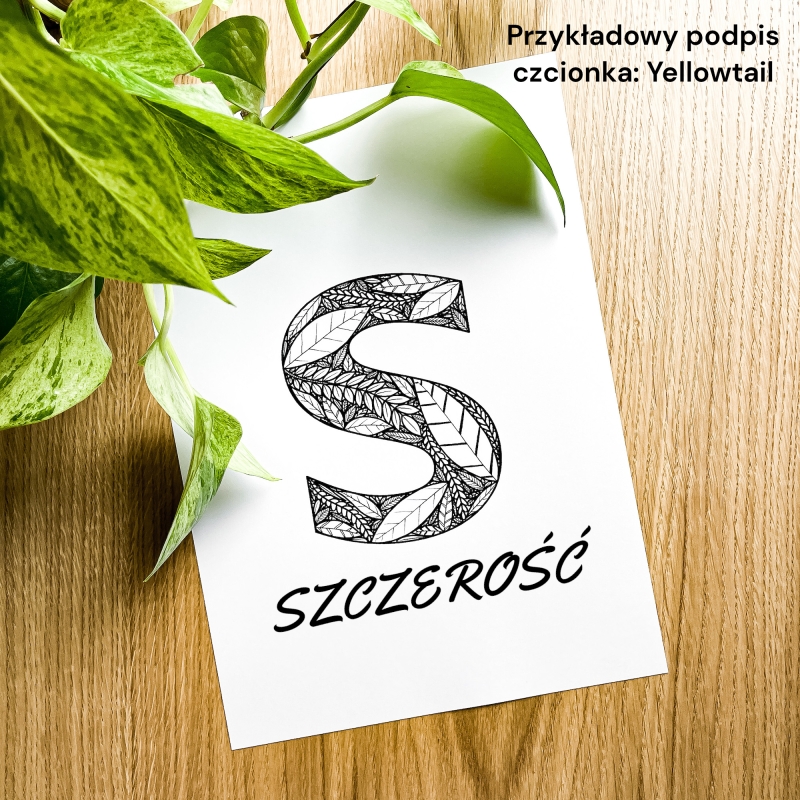 Plakat posiadający motyw roślinny z możliwością personalizacji - litera Ś - przykładowy podpis
