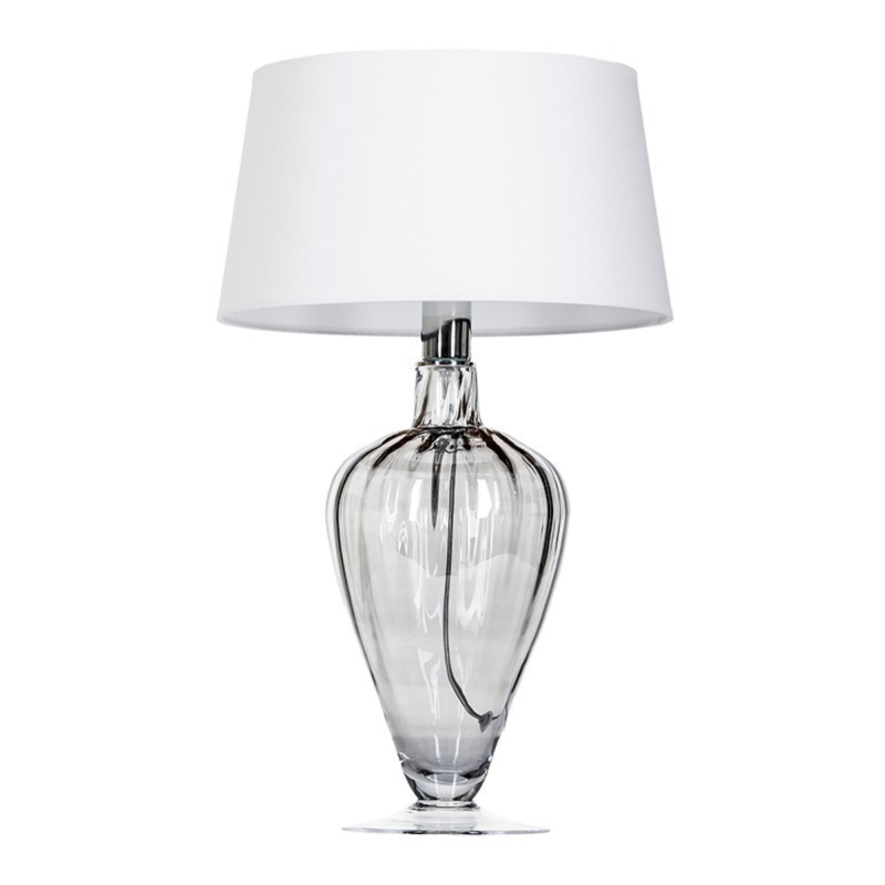 Czarna szklana lampa stołowa BRISTOL TRANSPARENT BLACK z białym abażurem.