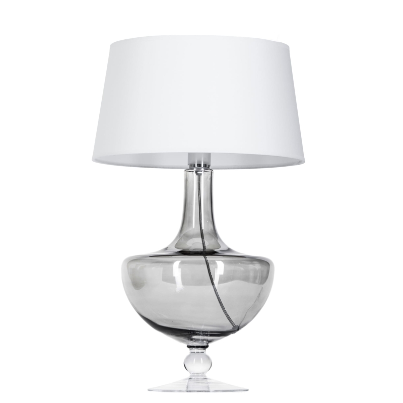 Szklana lampa stołowa OXFORD TRANSPARENT BLACK z białym abażurem.