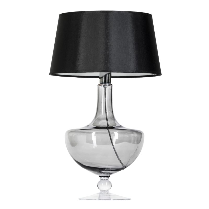 Szklana lampa stołowa OXFORD TRANSPARENT BLACK z czarnym abażurem.