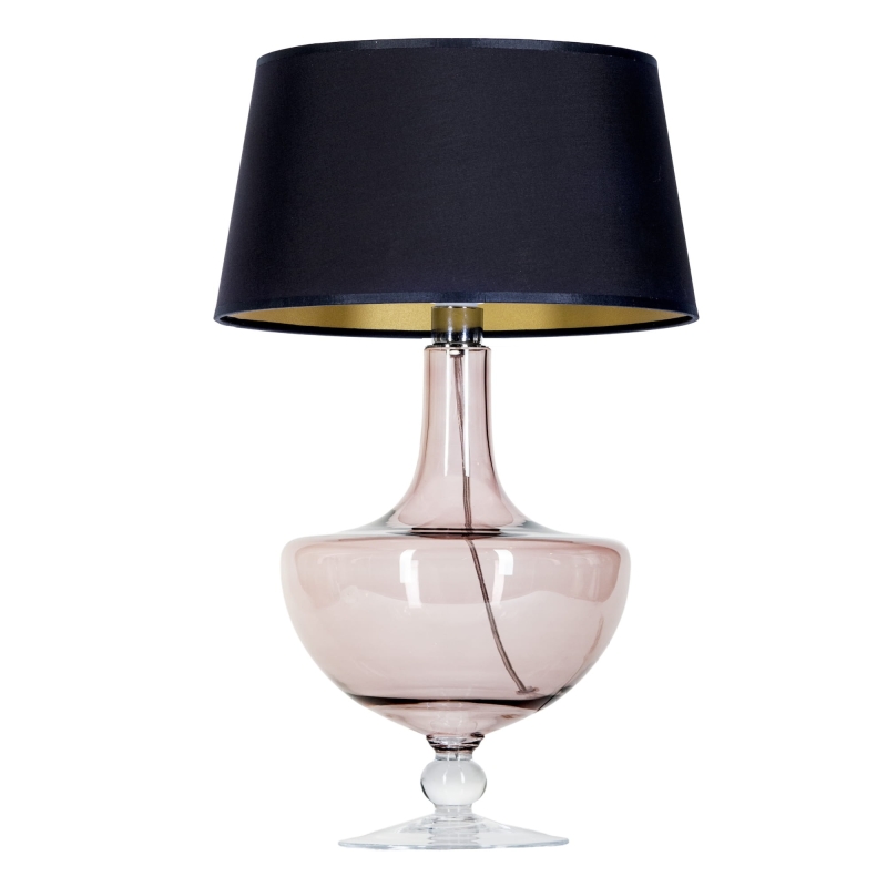 Lampa stołowa OXFORD TRANSPARENT COPPER z czarno-złotym abażurem.