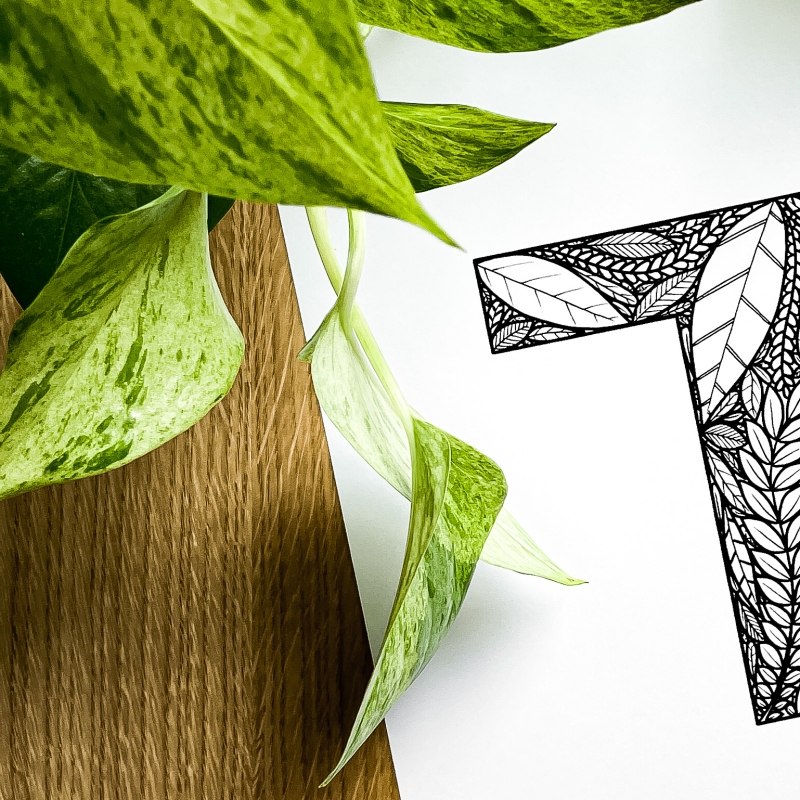 Plakat posiadający motyw roślinny z możliwością personalizacji - litera T - detal