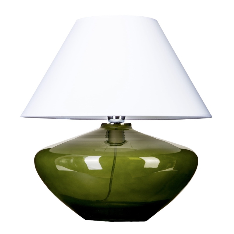 Butelkowozielona szklana lampa z białym abażurem MADRID GREEN.