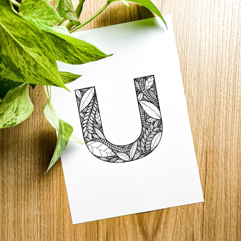 Plakat posiadający motyw roślinny z możliwością personalizacji - litera U