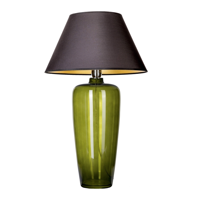 Butelkowozielona lampa stołowa z czarno-złotym abażurem BILBAO GREEN.