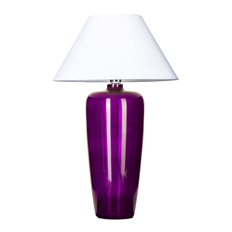 Fioletowa szklana lampa stołowa z białym abażurem BILBAO VIOLET.