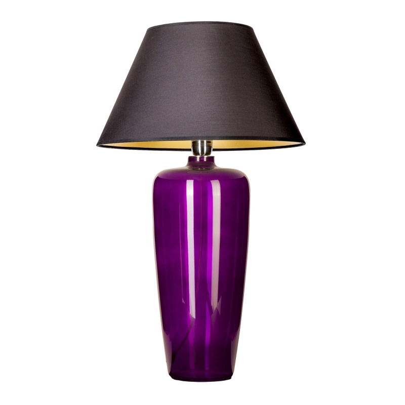 Fioletowa szklana lampa stołowa z czarno-złotym abażurem BILBAO VIOLET.