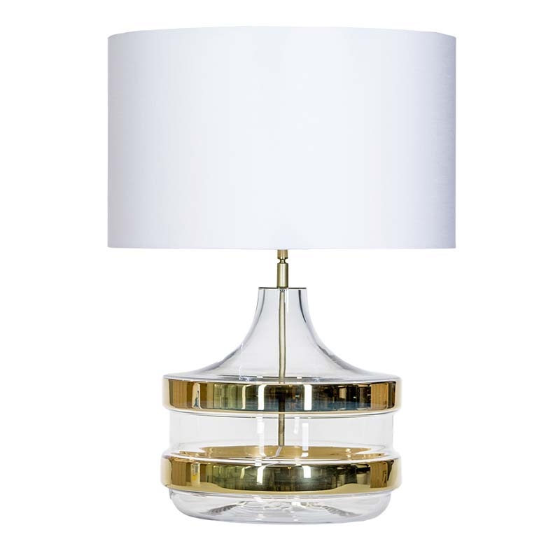 Złota szklana lampa stołowa z białym abażurem BADEN BADEN GOLD.