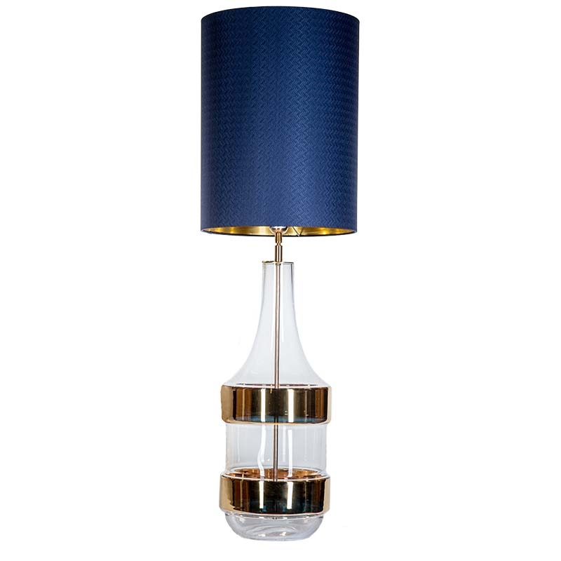 Złota szklana lampa stołowa z granatowym abażurem BIARITZ GOLD