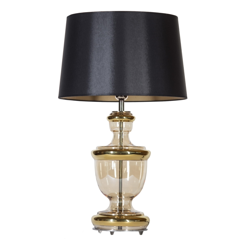 Elegancka złota lampa stołowa z czarno-złotym abażurem TIVOLI GOLD.