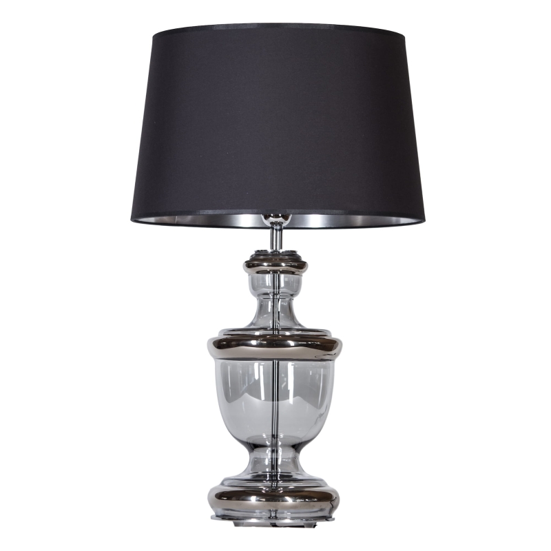 Elegancka srebrna lampa stołowa z czarno-srebrnym abażurem TIVOLI PLATINUM.