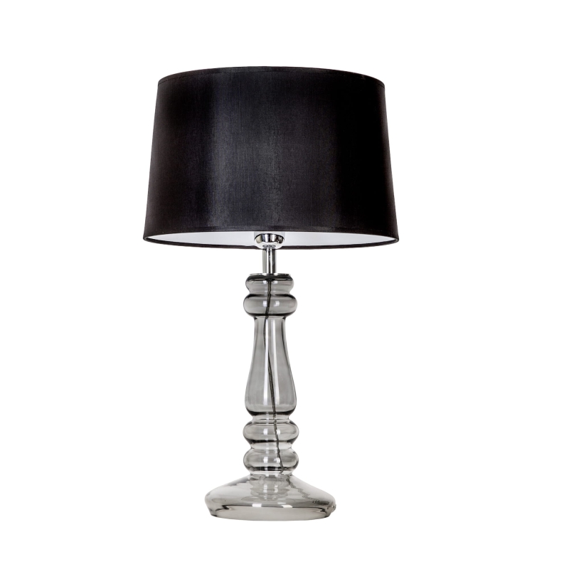 Ozdobna lampa stołowa z przydymionego szkła z czarnym abażurem PETIT TRIANON.