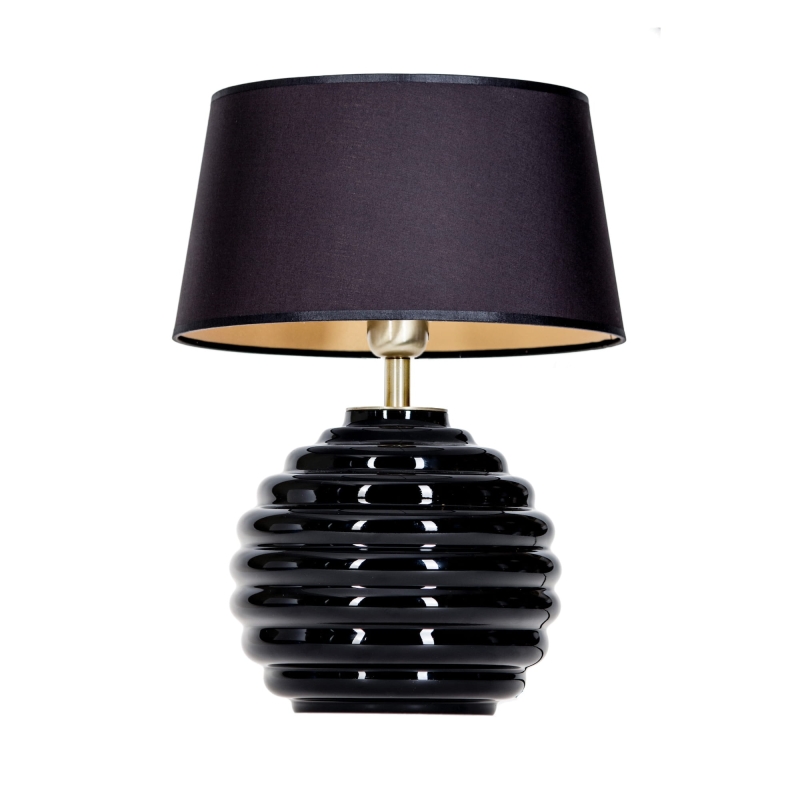 Czarna lampka stojąca z czarno-złotym abażurem ANTIBES BLACK.