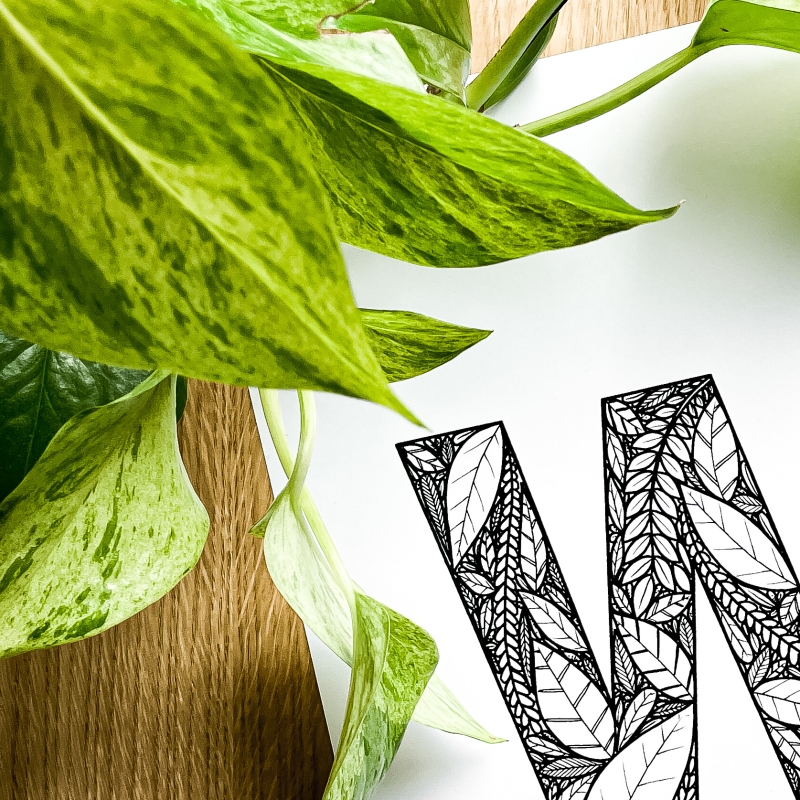 Plakat posiadający motyw roślinny z możliwością personalizacji - litera W - detal