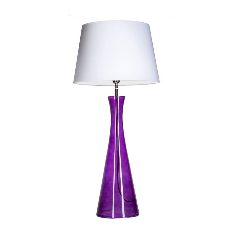 Wysoka fioletowa lampa stołowa ze szkła z białym abażurem CHIANTI.