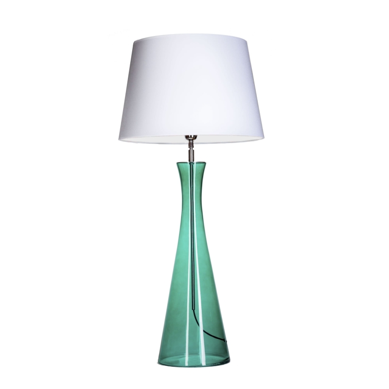 Lampa stołowa CHIANTI GREEN z zielonego szkła z białym abażurem.
