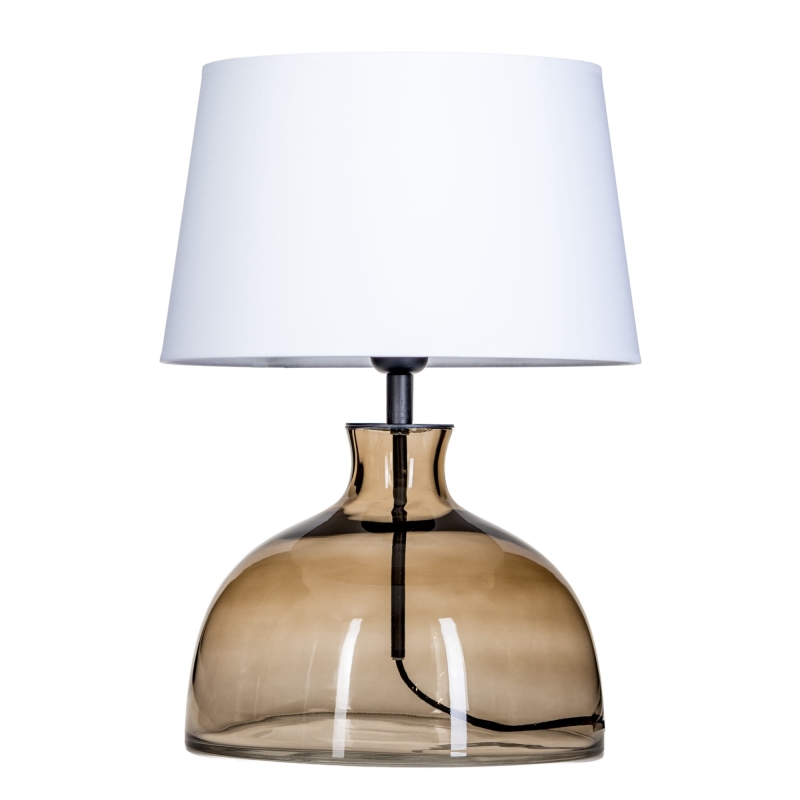 Szklana lampa taupe z białym abażurem HAGA TAUPE.