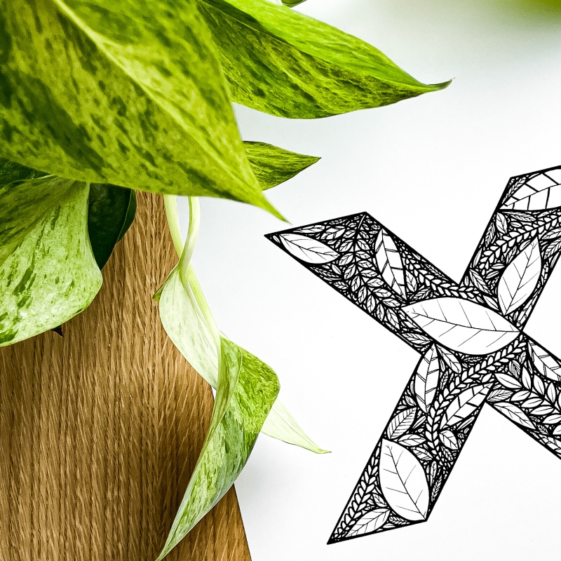 Plakat posiadający motyw roślinny z możliwością personalizacji - litera X - detal