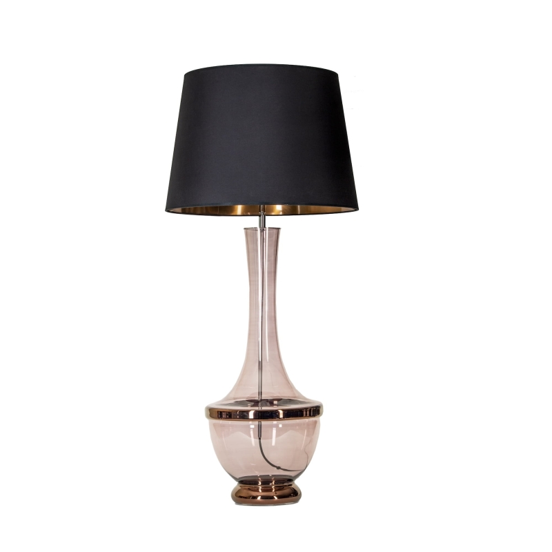 Duża miedziana lampa stołowa z czarno-miedzianym abażurem TROYA COPPER.