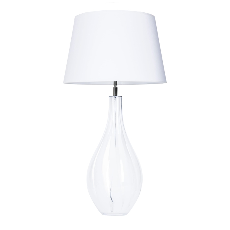 Szklana lampa stołowa z białymi pasami i białym abażurem MODENA WHITE.
