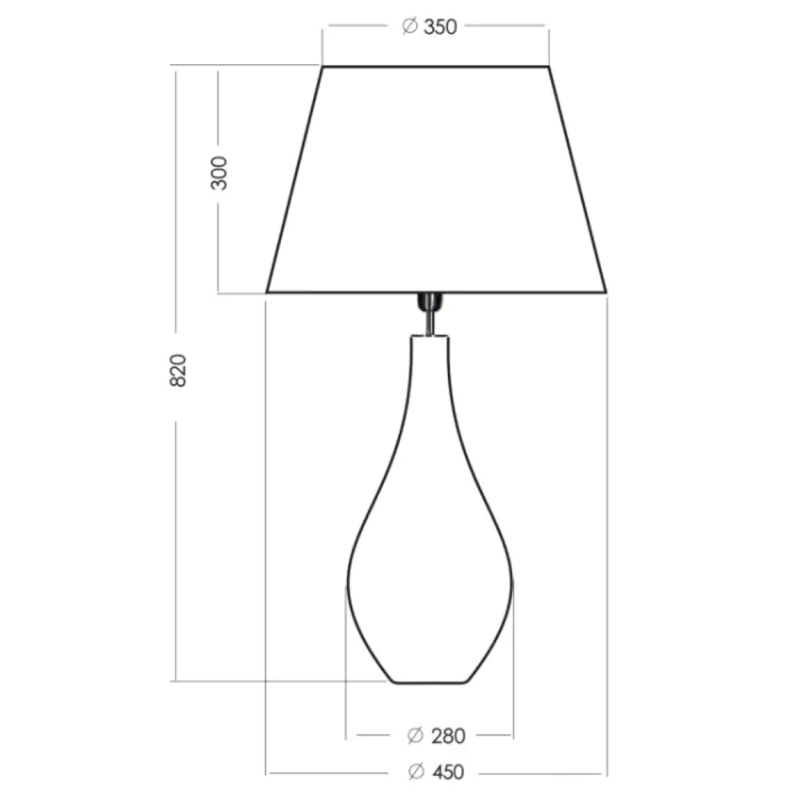 Szklana lampa stołowa z białymi pasami i białym abażurem MODENA WHITE - rysunek.