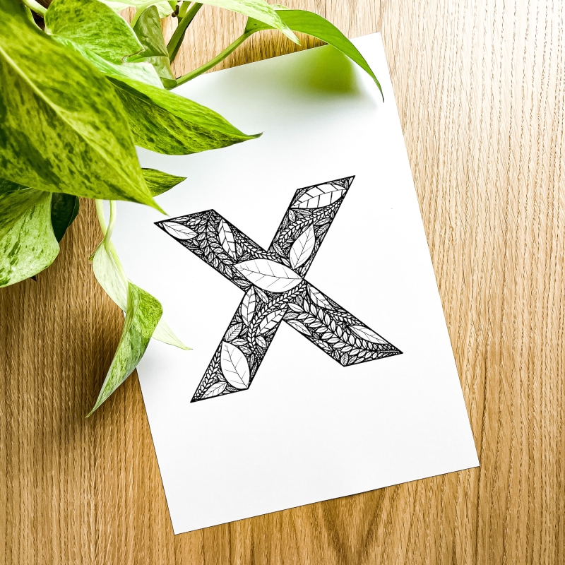 Plakat posiadający motyw roślinny z możliwością personalizacji - litera X