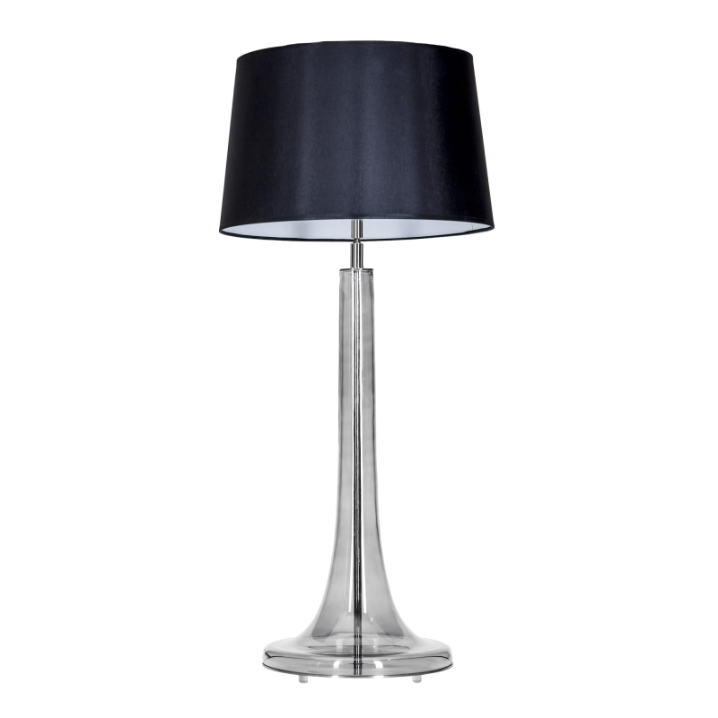 Wysoka lampa stołowa z przyciemnionego szkła z czarnym abażurem LOZANNA TRANSPARENT BLACK.