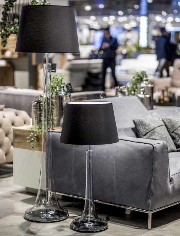 Wysoka lampa stołowa z przyciemnionego szkła LOZANNA TRANSPARENT BLACK.