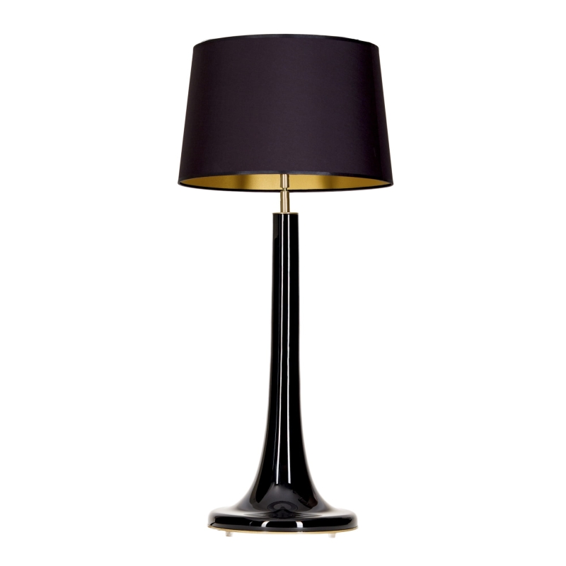 Czarna lampa stołowa ze szkła z czarno-złotym abażurem LOZANNA BLACK.