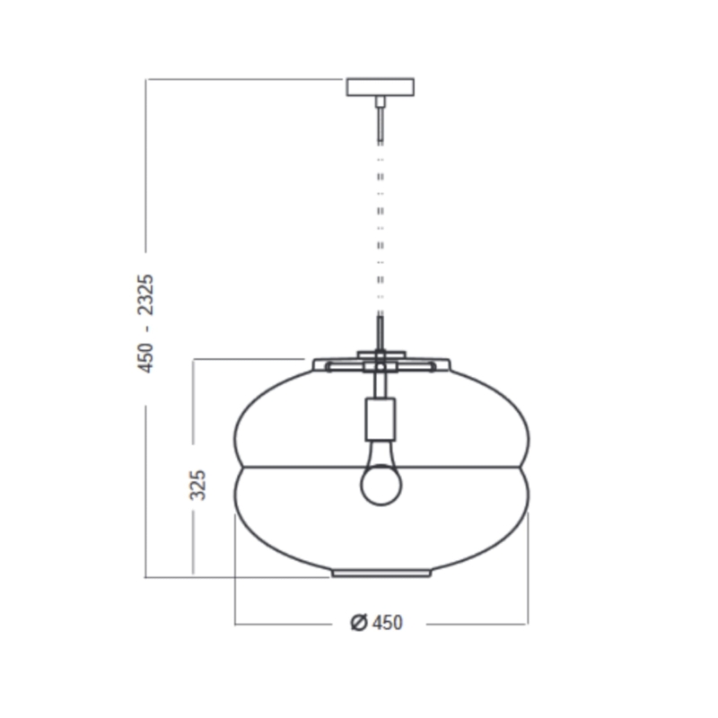 Szklana bursztynowa lampa wisząca MIRANDA AMBER WIDE - rysunek.